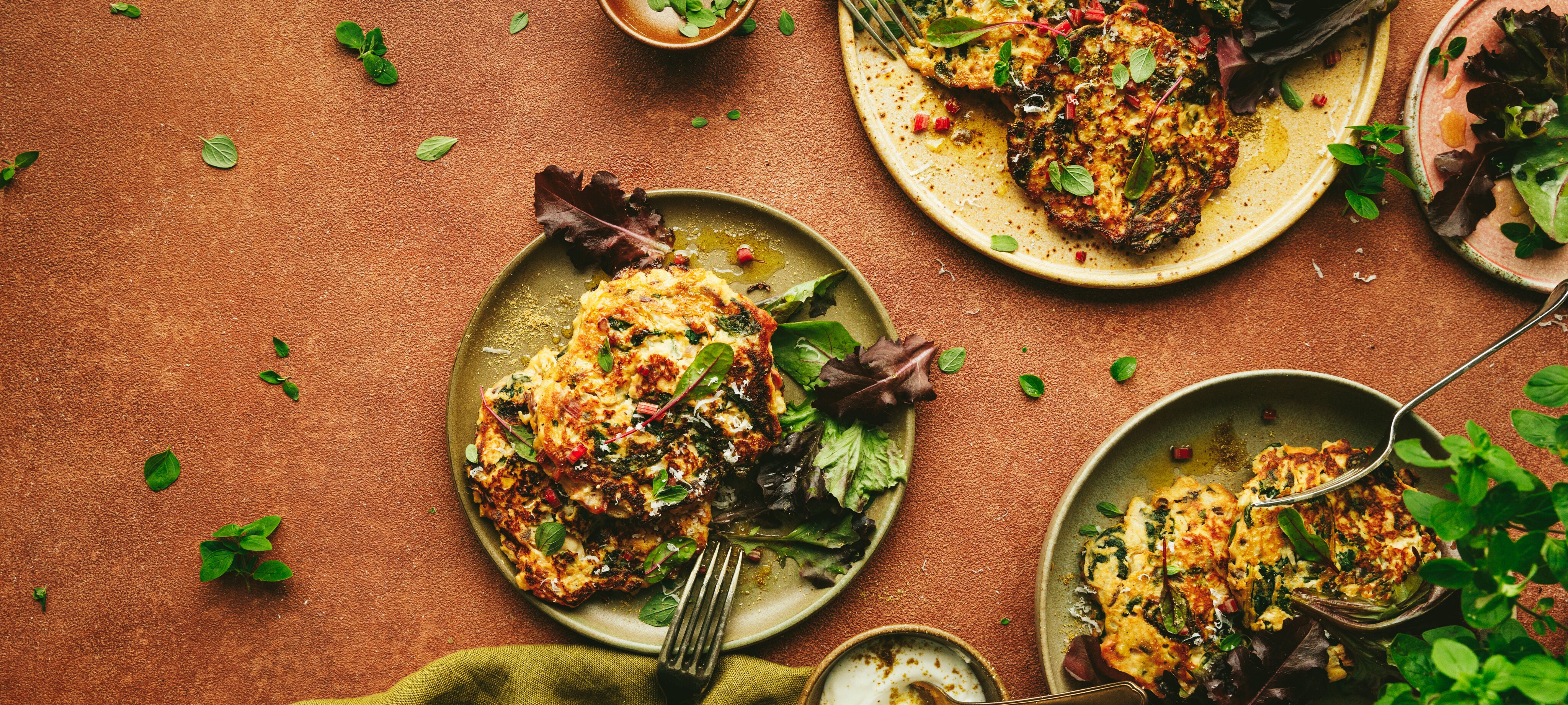 Rainbow Chard Cauliflower fritters with Marjoram